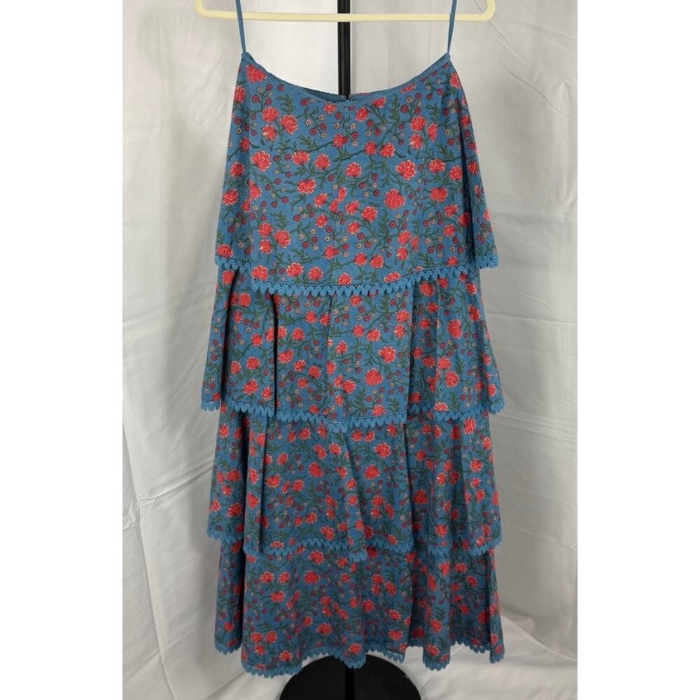 NWOT EDDY Tiered Long Skirt in Blue and Pink Floral Organic Cotton Lined Size M